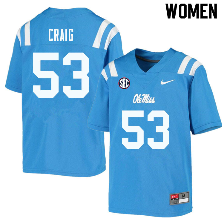 Carter Craig Ole Miss Rebels NCAA Women's Powder Blue #53 Stitched Limited College Football Jersey QDO1358TF